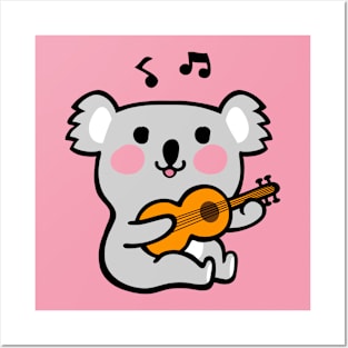 Koala playing guitar Posters and Art